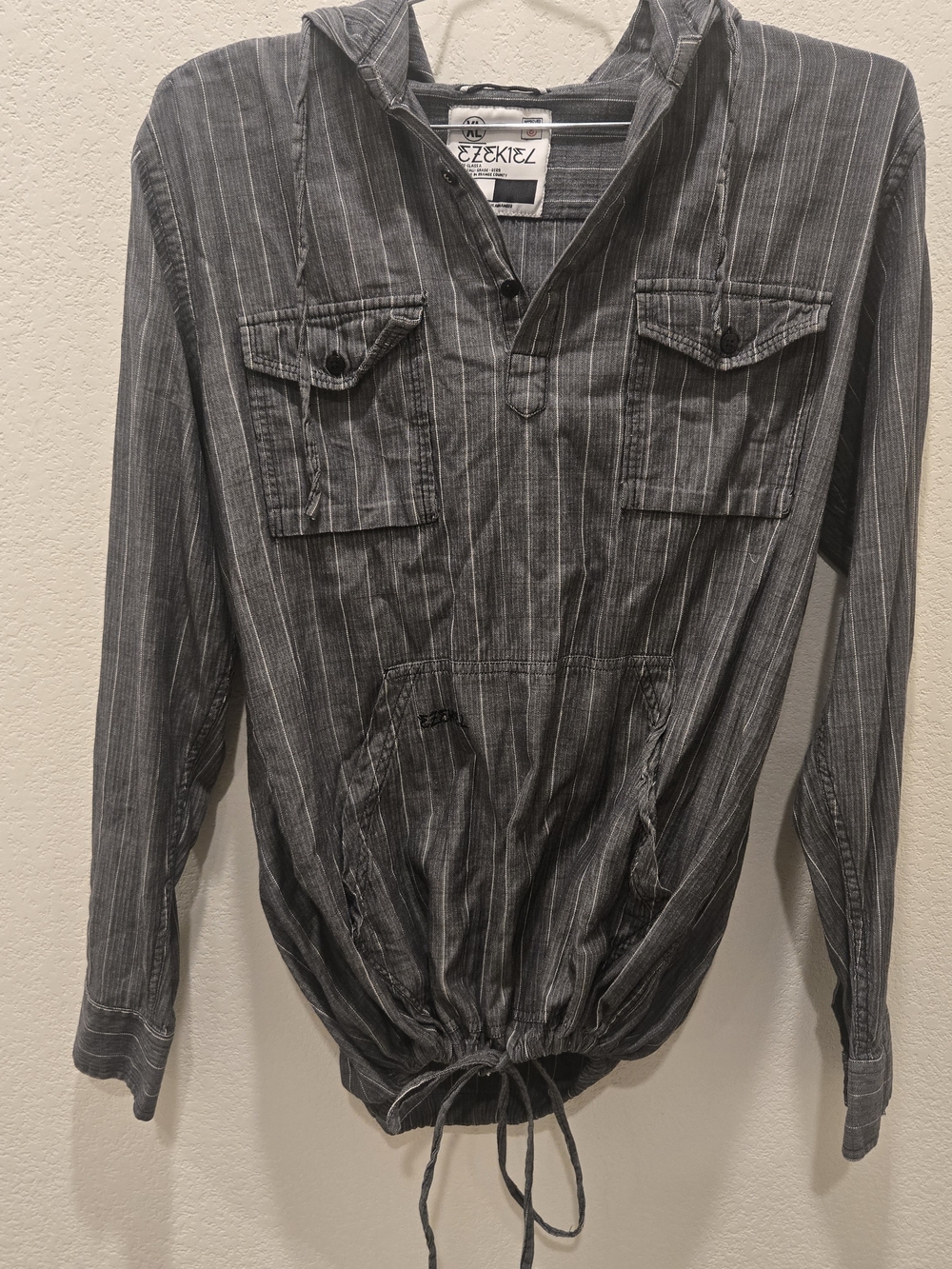 Ezekiel Charcoal Pinstripe Pullover Shirt Jacket